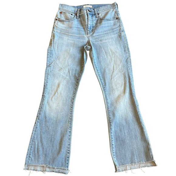 Madewell Cai Demi-Boot Cut Jeans Pants Light Wash High Low Raw Hem Size 26 Women - Picture 1 of 13
